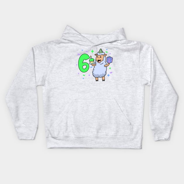 I am 6 with sheep - girl birthday 6 years old Kids Hoodie by Modern Medieval Design